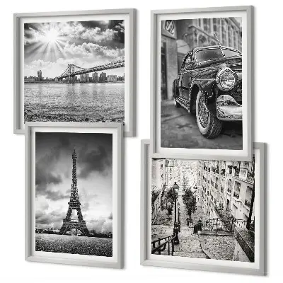 Wanddeko-Set mit Motiven von Stadtansichten, Brücken, Eiffelturm und Auto
