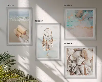 Boho-Buch mit Muscheln als gerahmtes Polyptychon