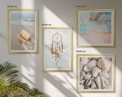 Boho-Buch mit Muscheln als gerahmtes Polyptychon