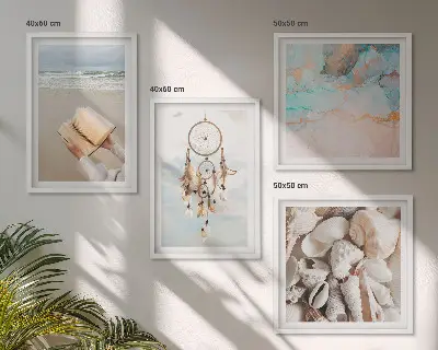 Boho-Buch mit Muscheln als gerahmtes Polyptychon