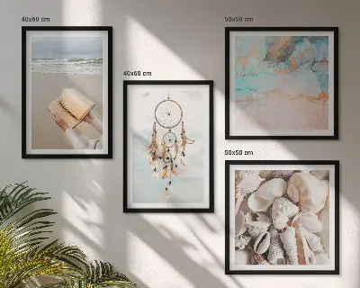 Boho-Buch mit Muscheln als gerahmtes Polyptychon