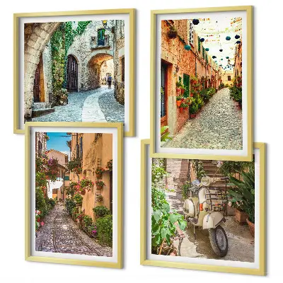 Charmante italienische Straßen und Blumen als gerahmtes Polyptychon