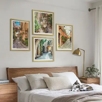 Charmante italienische Straßen und Blumen als gerahmtes Polyptychon