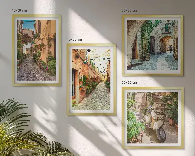 Charmante italienische Straßen und Blumen als gerahmtes Polyptychon