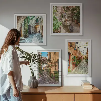 Charmante italienische Straßen und Blumen als gerahmtes Polyptychon