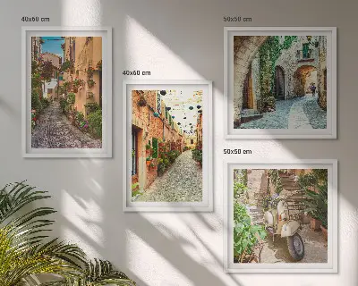 Charmante italienische Straßen und Blumen als gerahmtes Polyptychon