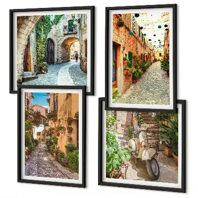 Charmante italienische Straßen und Blumen als gerahmtes Polyptychon