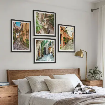 Charmante italienische Straßen und Blumen als gerahmtes Polyptychon