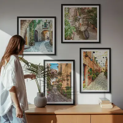 Charmante italienische Straßen und Blumen als gerahmtes Polyptychon