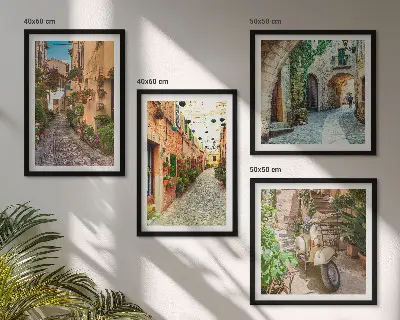 Charmante italienische Straßen und Blumen als gerahmtes Polyptychon