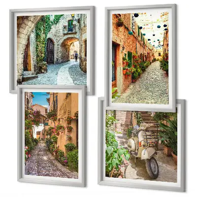 Charmante italienische Straßen und Blumen als gerahmtes Polyptychon