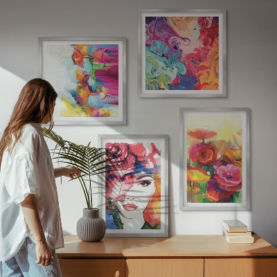 Wanddeko-set Porträt von Blumen in intensiven Farben