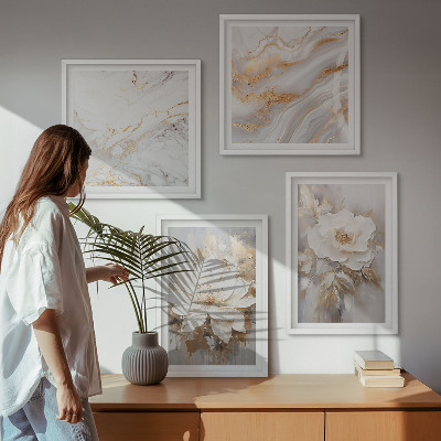 Polyptychon mit rahmen Abstrakte Blumen aus Marmor