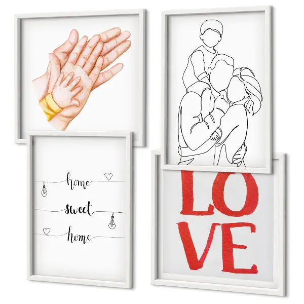 Familienillustration als Hausschild in Form eines Polyptychons mit Rahmen