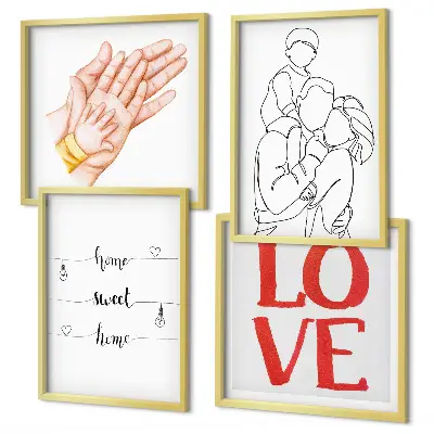 Familienillustration als Hausschild in Form eines Polyptychons mit Rahmen