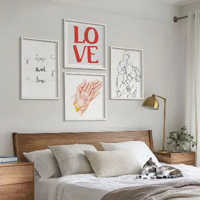 Familienillustration als Hausschild in Form eines Polyptychons mit Rahmen