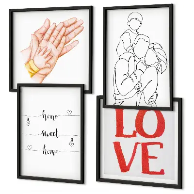 Familienillustration als Hausschild in Form eines Polyptychons mit Rahmen