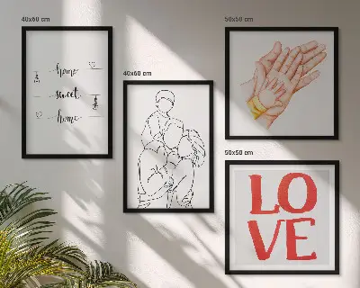 Familienillustration als Hausschild in Form eines Polyptychons mit Rahmen