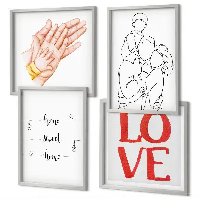 Familienillustration als Hausschild in Form eines Polyptychons mit Rahmen