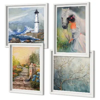 Wanddeko-Set mit Leuchtturm, Landschaft, Mädchen und Pferd Motiven