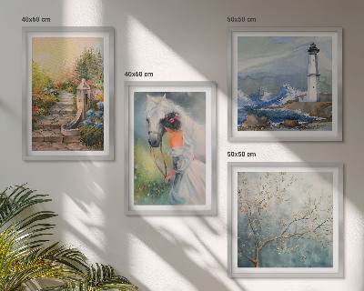 Wanddeko-set Leuchtturm, Landschaft, Mädchen, Pferd