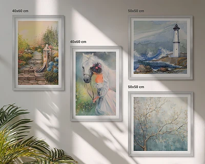 Wanddeko-Set mit Leuchtturm, Landschaft, Mädchen und Pferd Motiven