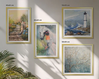 Wanddeko-Set mit Leuchtturm, Landschaft, Mädchen und Pferd Motiven