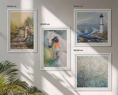 Wanddeko-Set mit Leuchtturm, Landschaft, Mädchen und Pferd Motiven