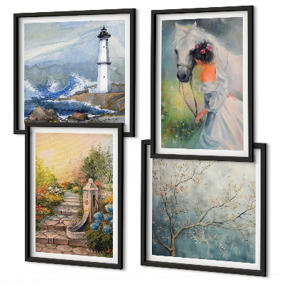 Wanddeko-set Leuchtturm, Landschaft, Mädchen, Pferd