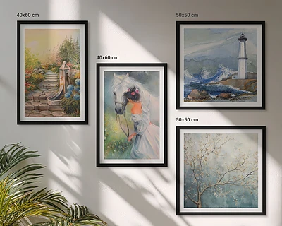 Wanddeko-Set mit Leuchtturm, Landschaft, Mädchen und Pferd Motiven