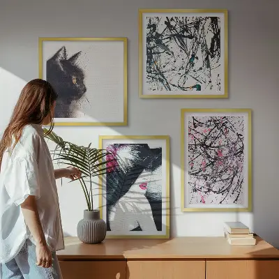 Wanddeko-Set mit abstrakten Katzenmotiven