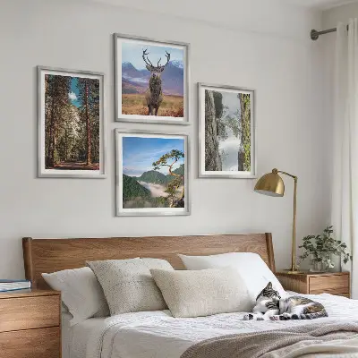 Wanddeko-Set mit Motiv Straße, Wald, Berge und Hirsch