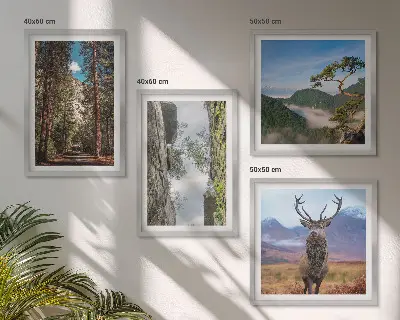 Wanddeko-Set mit Motiv Straße, Wald, Berge und Hirsch
