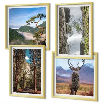 Wanddeko-Set mit Motiv Straße, Wald, Berge und Hirsch