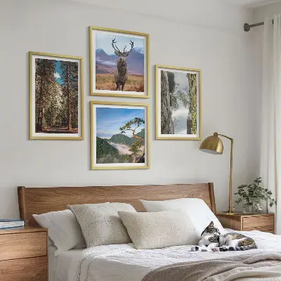 Wanddeko-Set mit Motiv Straße, Wald, Berge und Hirsch