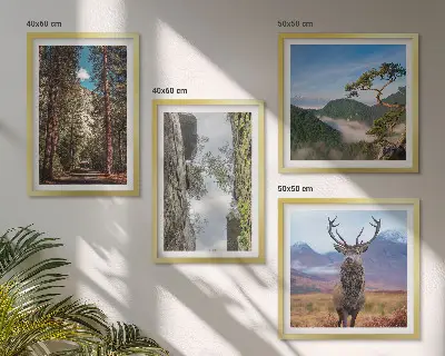 Wanddeko-Set mit Motiv Straße, Wald, Berge und Hirsch
