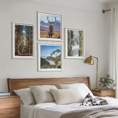 Wanddeko-Set mit Motiv Straße, Wald, Berge und Hirsch