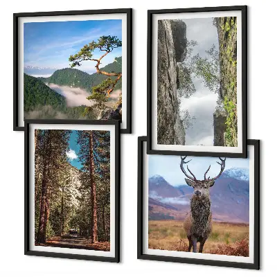 Wanddeko-Set mit Motiv Straße, Wald, Berge und Hirsch