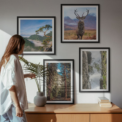Wanddeko-set Straße Wald Berge Hirsch Natur