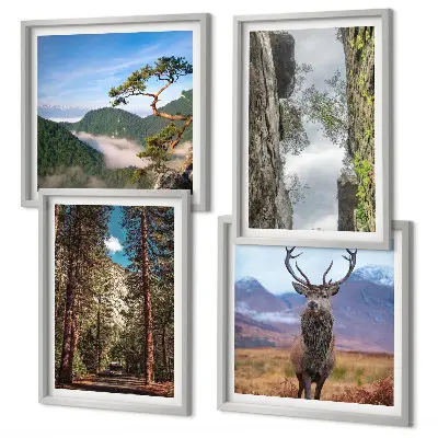 Wanddeko-Set mit Motiv Straße, Wald, Berge und Hirsch