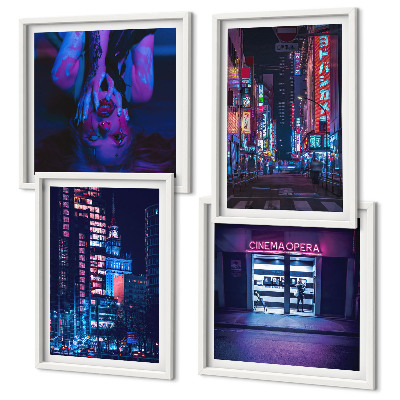 Wanddeko-set Nachtstadt mit Neonlichtern