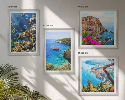Wanddeko-Set mit Meerblick und farbenfrohen Häusern