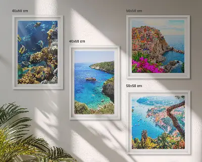 Wanddeko-Set mit Meerblick und farbenfrohen Häusern