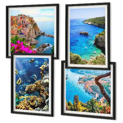 Wanddeko-Set mit Meerblick und farbenfrohen Häusern