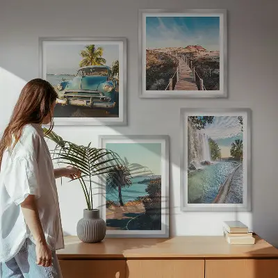 Wanddeko-Set mit Urlaub, Palmen und Wasserfall Motiv