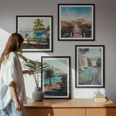 Wanddeko-Set mit Urlaub, Palmen und Wasserfall Motiv