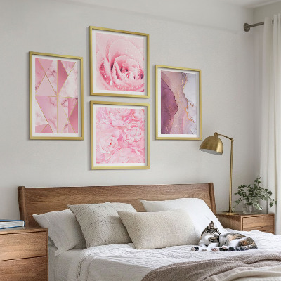 Polyptychon mit rahmen Rosa geometrische Pfingstrosen