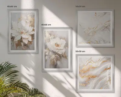 Polyptychon mit Rahmen Blumen auf hellem Hintergrund mit Marmormuster