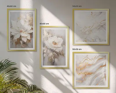 Polyptychon mit Rahmen Blumen auf hellem Hintergrund mit Marmormuster