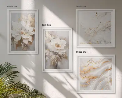 Polyptychon mit Rahmen Blumen auf hellem Hintergrund mit Marmormuster